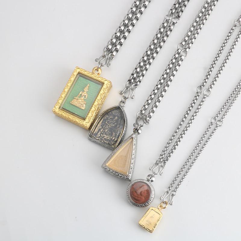 Guan Gong & Guanyin Buddha Stainless Steel Pendant Necklace with Chain, Men's & Women's Titanium Steel Amulet, 5 or 6 Pendants