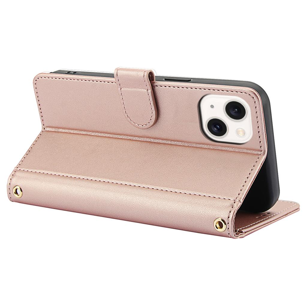 SY-003 For iPhone 14/13 Case PU Leather Stand View Phone Wallet Cover with Hand Strap