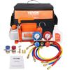 1/4 HP 4 CFM AC Vacuum Pump and Gauge Set, Single Stage Rotary Vane HVAC Air Vacuum Pump A/C Refrigerant Kit Manifold Gauge Set, with Three-Color Hose