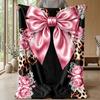 Pink Roses and Bow 1 Theme blanket Lightweight Warm Flannel Blanket Decorative Throw Blanket for Home Decoration