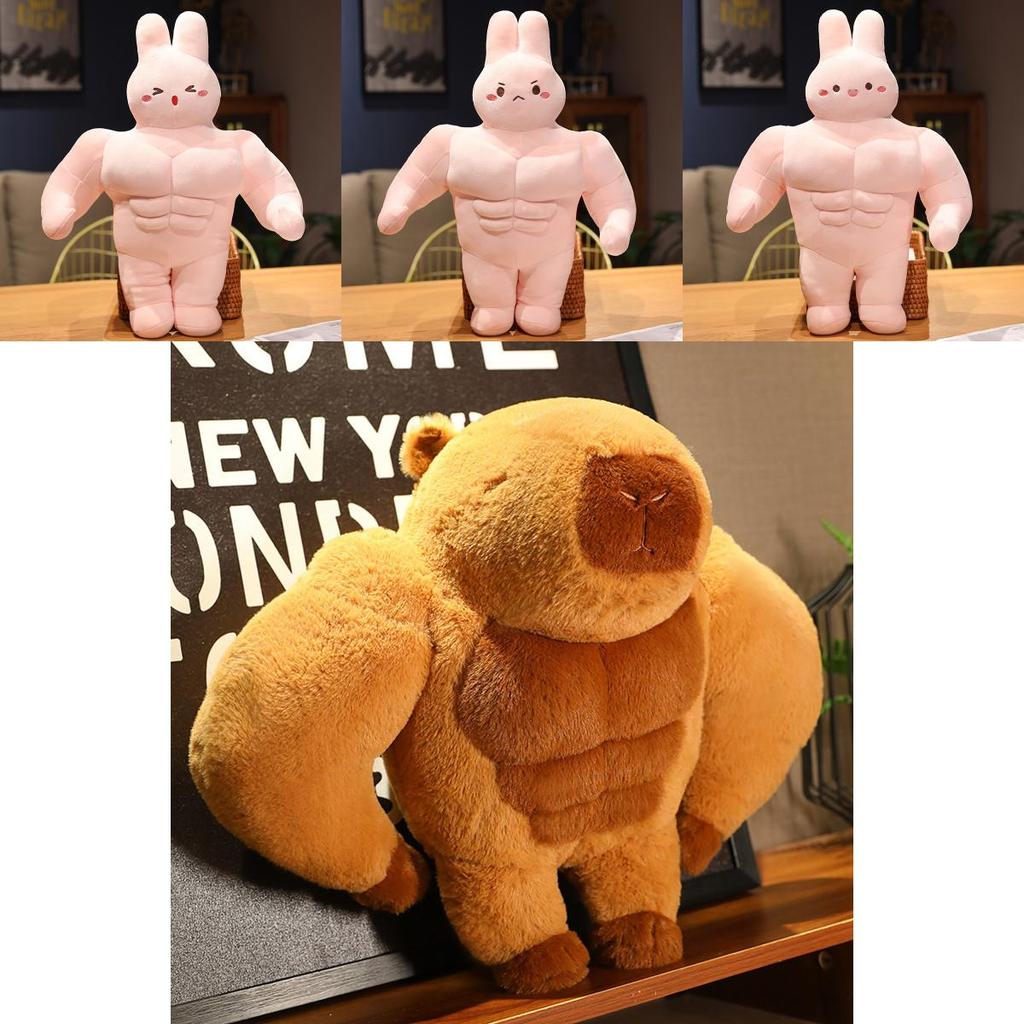 Muscle Bunny Plush Toy With Pp Cotton Filling For Home Decor And Gift Ideas