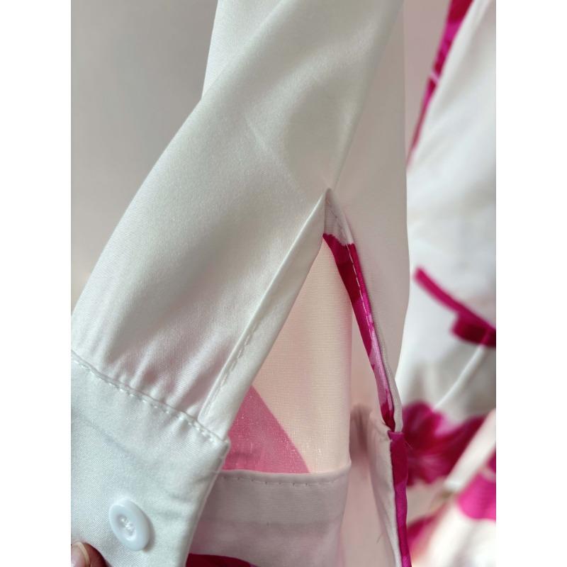 YYFS Women's Fashion Casual Spring Fall Flower Pattern Print Long Sleeve POLO Neck Blouses & Shirts Trousers Pants Suits