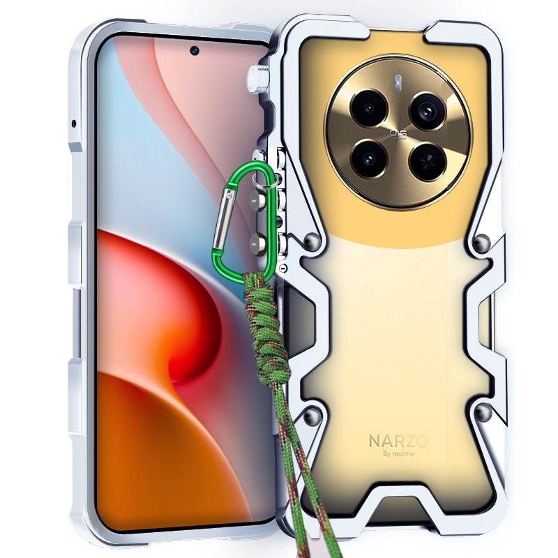 Zimon Luxury Armor Metal Aluminum Phone Bumper For Realme P4 Narzo70 P1 Narzo 70 Pro Cover Mechanical Purely Handmade Skull Case