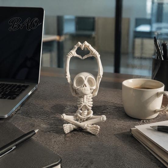 Artistic Skeleton Sculpture Heart-Matching Skull Ornament, 3D Printed Statue, Gothic Halloween Table Decoration Compact Size for Home Bookshelf