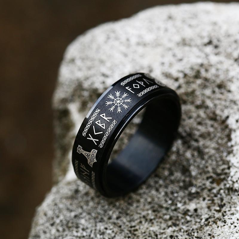 Vintage Silver Viking Rune Rings for Men Women Nordic Odin Amulet Stainless Steel Fashion Jewelry Simple Norse Style