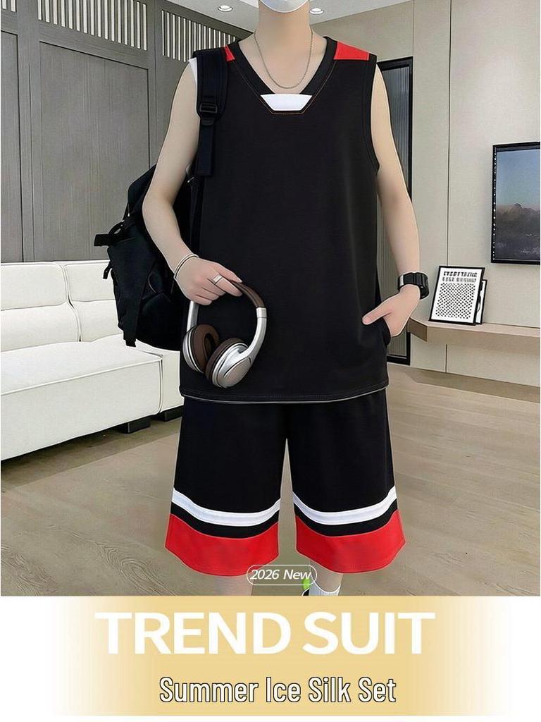 11036 Men's Summer 2026 Sleeveless Ice Silk Quick-Dry Vest and Shorts Set for Training