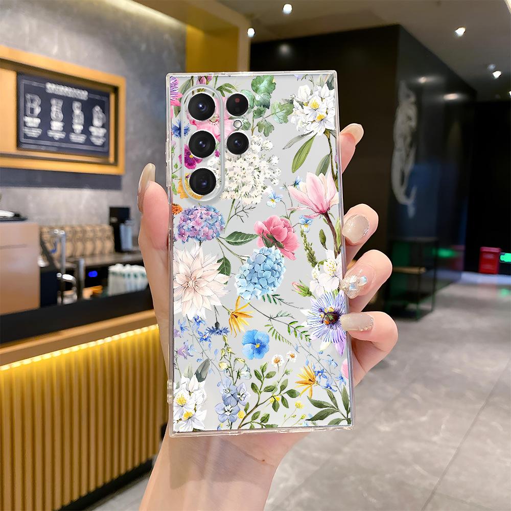 TEUM station simple flower Samsung S25ultra mobile phone case floral GalaxyS26 all-inclusive anti-drop protective case