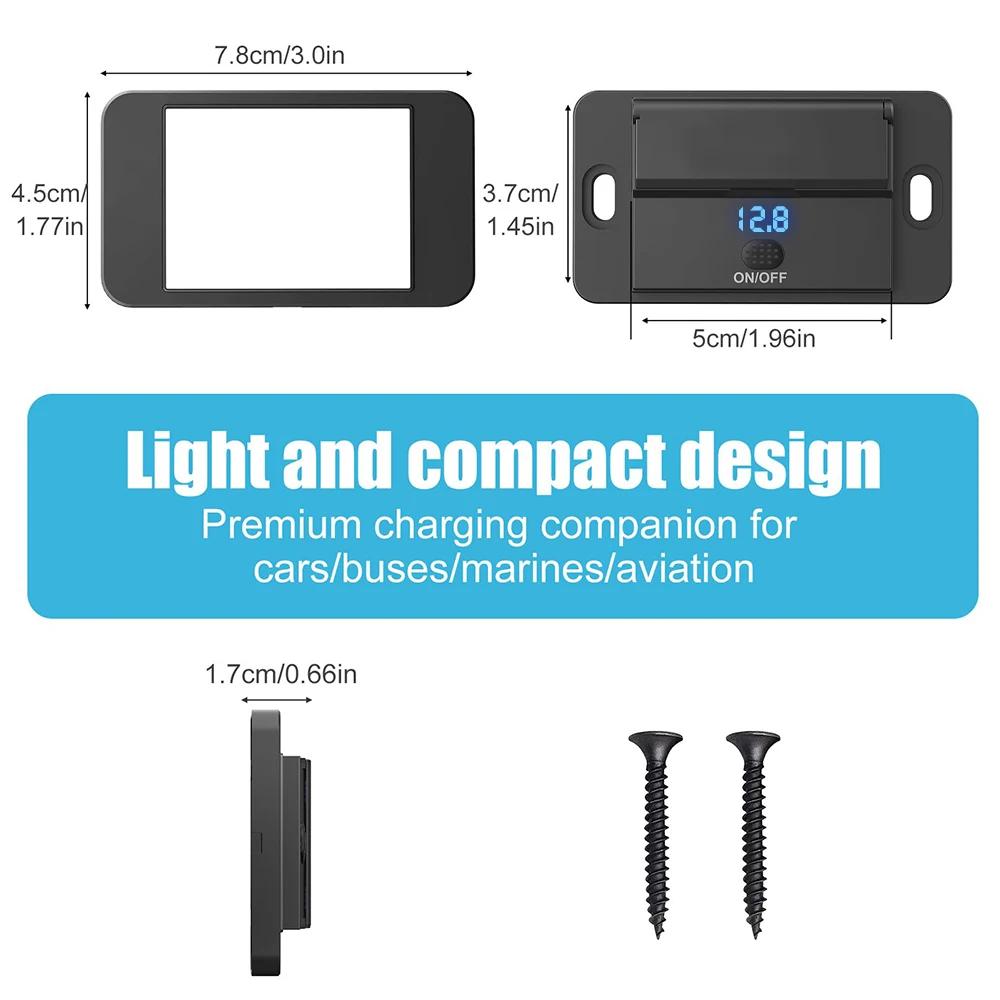 4-Port Fast Charger 12V 24V USB QC3.0 PD Panel Mount Vehicle Display 90W