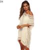 DX - Solid V-neck Hook Patchwork Smock Sexy Hollow Loose Beach Smock Short Skirt