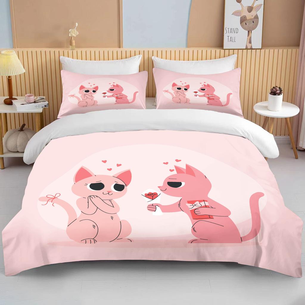 Niedliches Cartoon-Tierpaar Doppelbett-Bettdeckenset Bett Europäisches Bettwäscheset Heimtextilien Luxus-Kissenbezug Schlafzimmer-Bettwäscheset