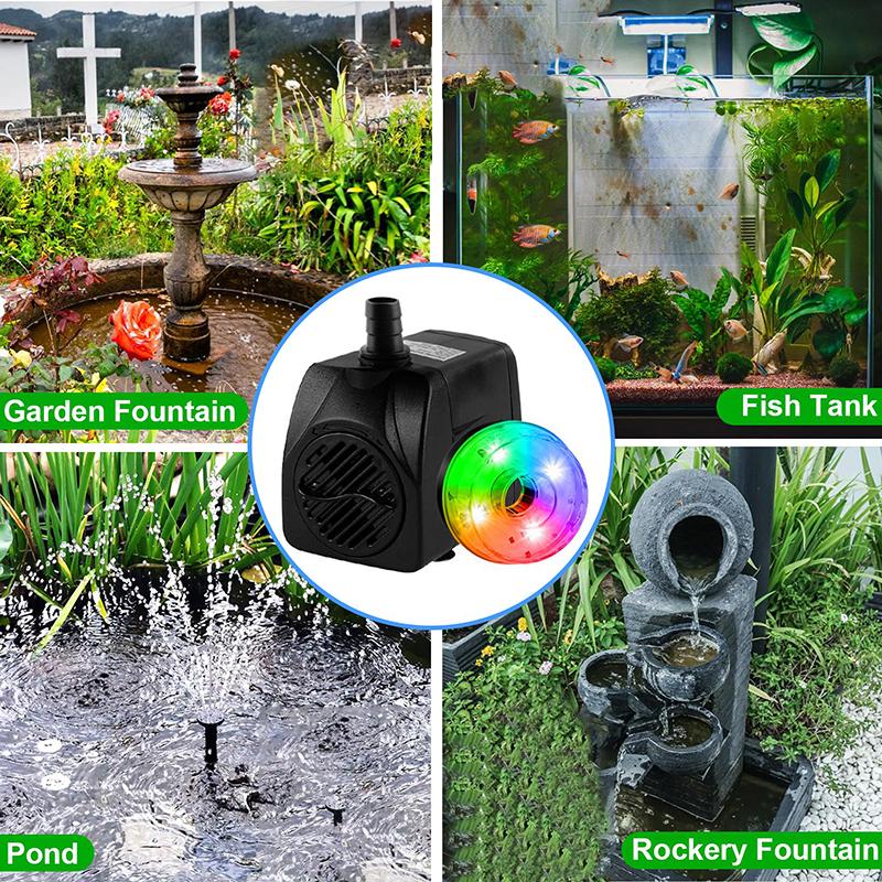 15W 800L/H Submersible Pond Fountain Pump With Led Lights, Ultra Quiet Water Pump, Pond Fountain Pumps For Small Pond