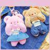 Lovely Jinnew Cream Bear Plush Keychain With Denim Overalls For Gifts Collectible