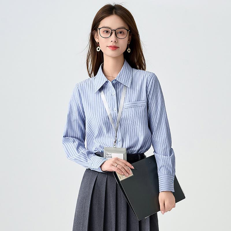 

Women s Blue Striped Slim Fit College Shirt for Petite Students 2XL