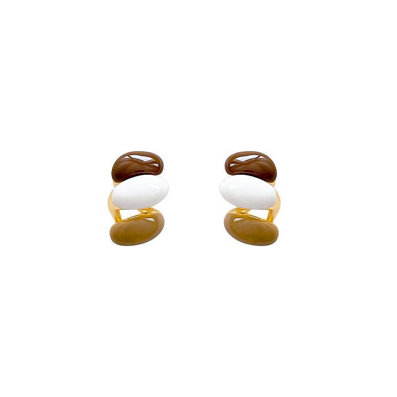 Hong Kong Retro Drip Glaze Twisted Bean Earrings for Women - Unique Design, Versatile and Stylish