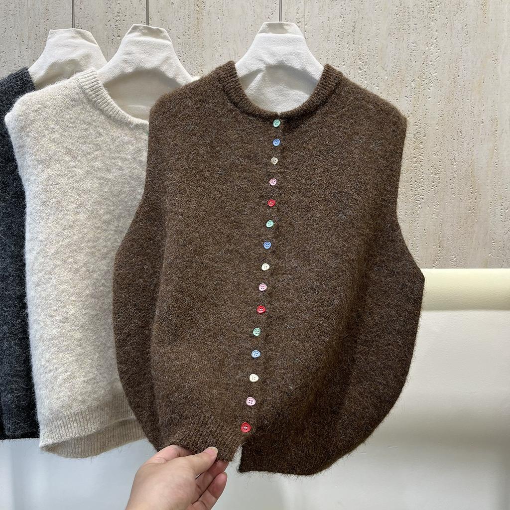 Dimanaf 2025 Autumn Women Sleeveless Vest Sweaters Knitting Colorful Buttons Casual Style Loose Sweater