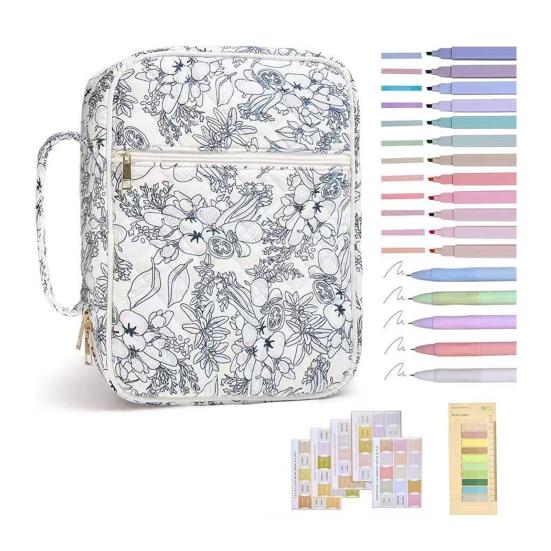 Quilted Bible Case Women Floral Bible Cover Case with Handle Study Supplies Bag Portable