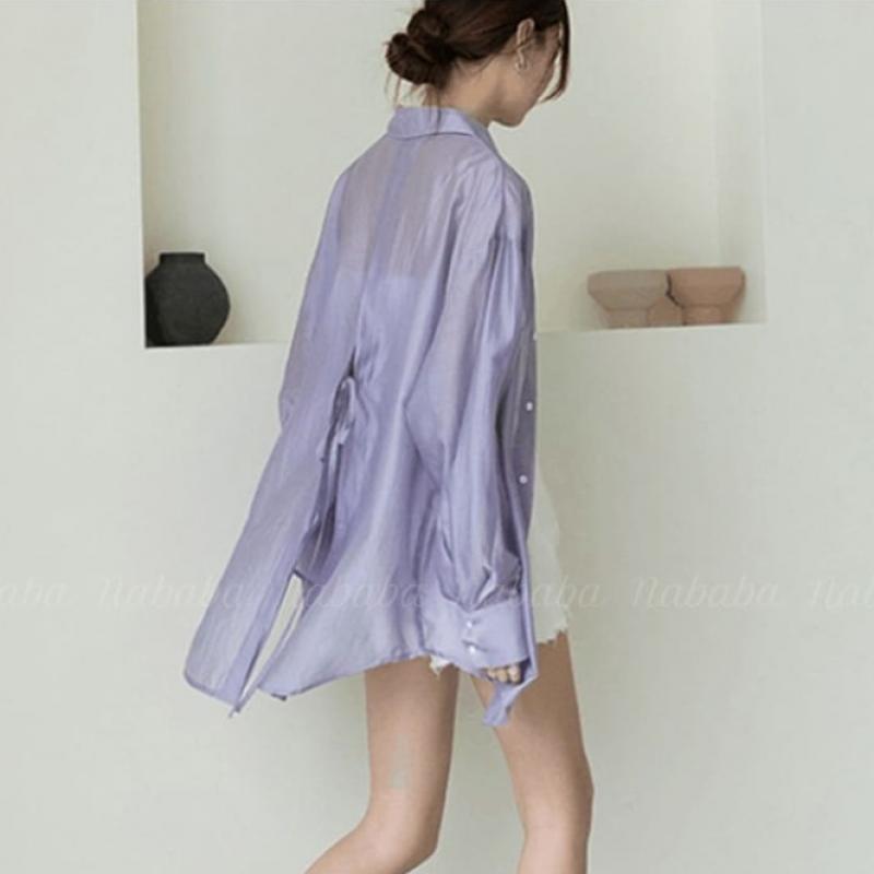 Navava Loose Fit Back Slit Thin Sheer Long Sleeve Shirt Nb2588