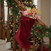 with Bow Velvet Christmas Stocking Solid Color Fireplace Hanging Sock Christmas Gift Bag  Wall