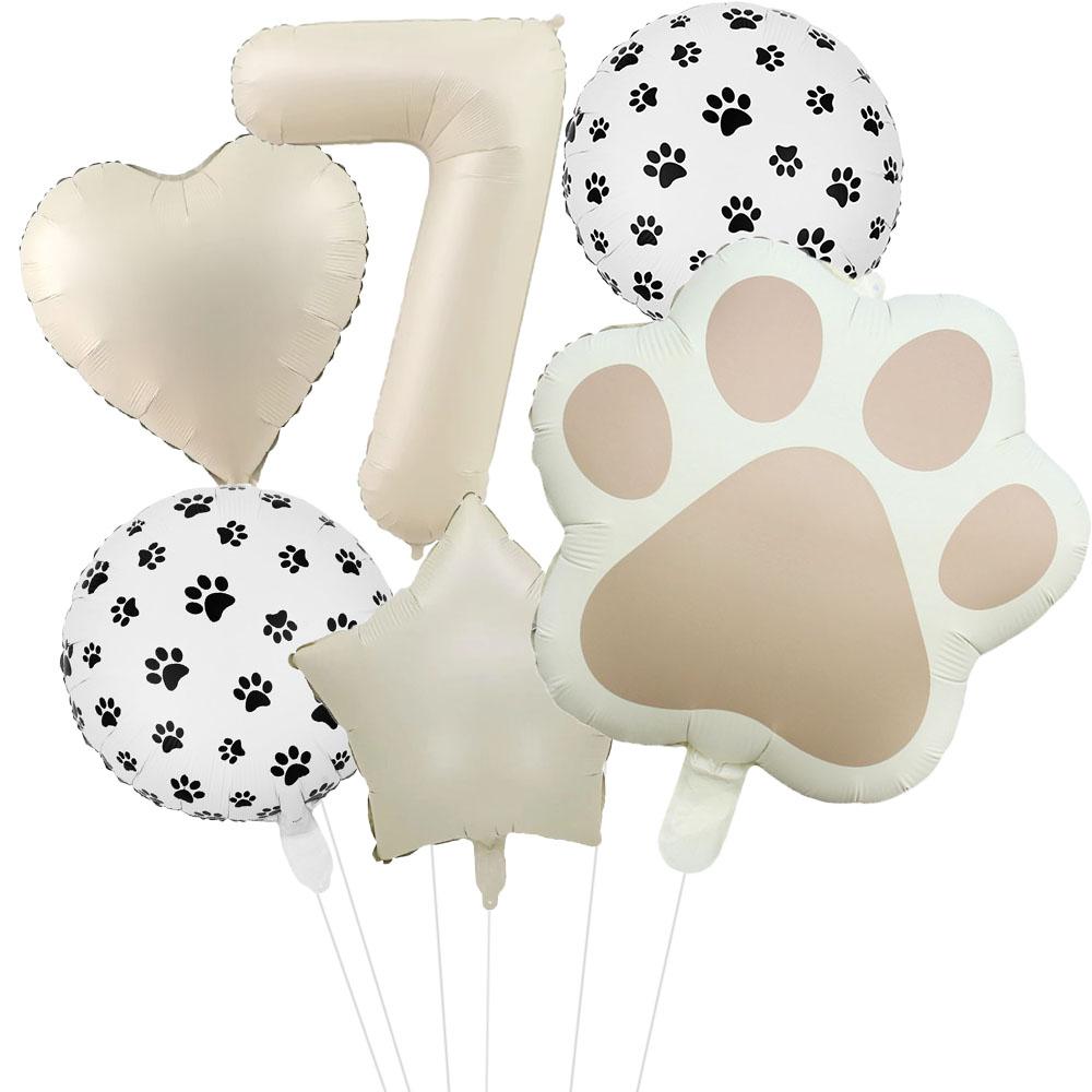 6 szt. Zwierzę Let's Pawty Pies Kot Łapa Balon Aluminiowy 32 cale Kremowy Numer Urodziny Dekoracja Balon Baby Shower