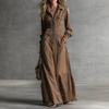 Damen Unifarbene Denim Midi-Kleid Mit Reißverschlusstasche Lässiges Langarm Hemdkragen Rock