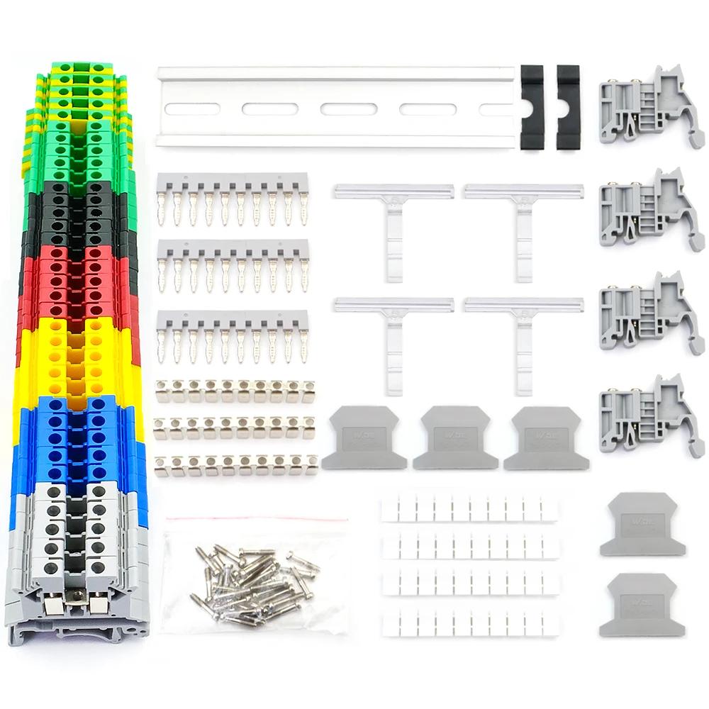 UK2.5B Kit Screw Clamp End Cover Stop Insertion Jumper Bridge Marker Strip Assembly Set Combined Din Rail Terminal Block 12AWG
