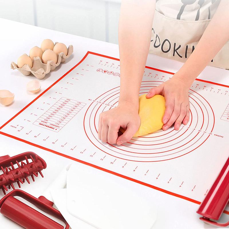 5pcs/set Pizza Dough Roller Silicone Pastry Dough Mat Dough Scraper Cutter Time-saver Dough Tools Set Baking Accessories Tools