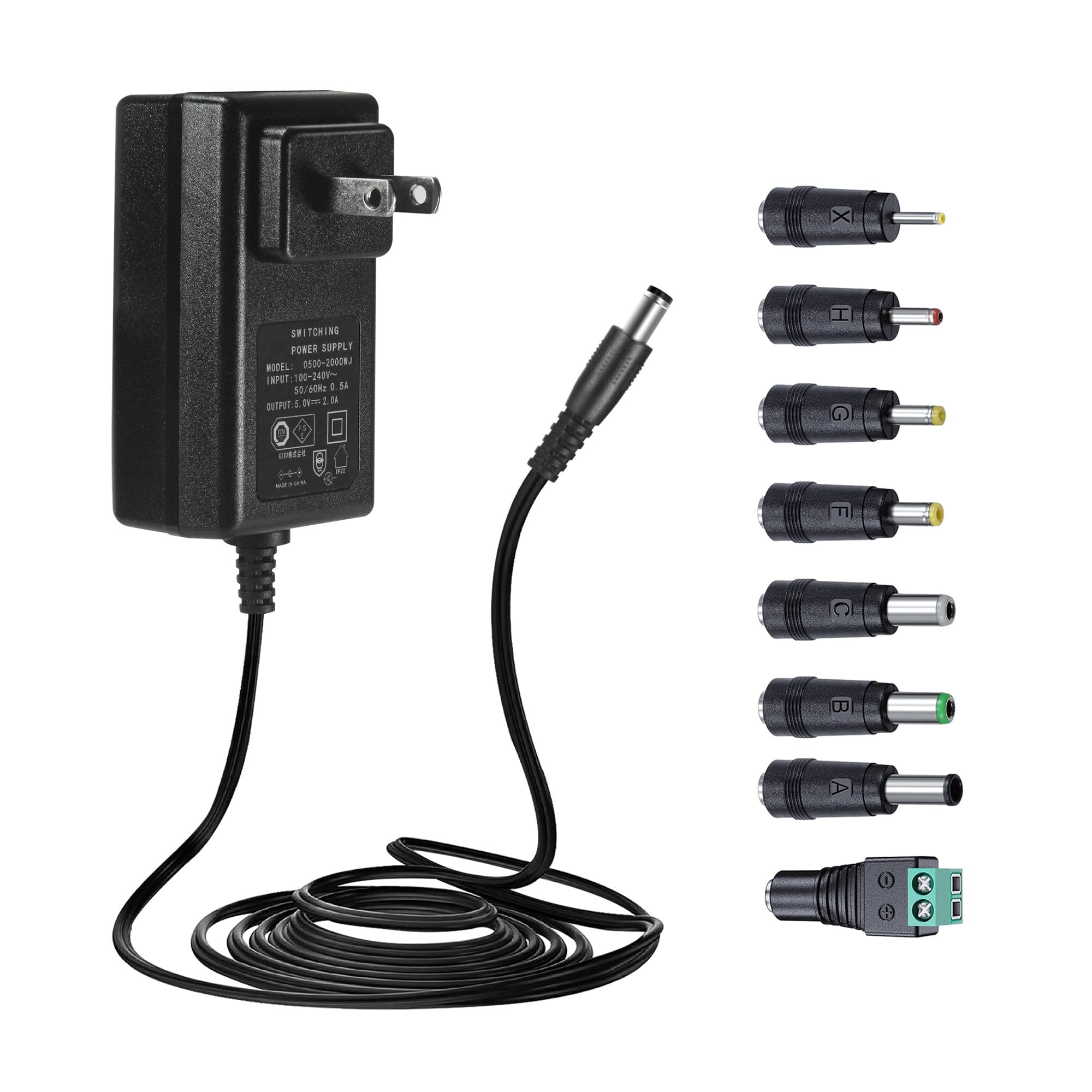 

Сертифікований ANLINK 5V Живлення AC до DC 5V 10W Настінний Центр 20AWG Довгий Кабель для Стабільного та Гнучкого Включає 8 Насадок та Перетворювач Полярності [Продукт PSE]