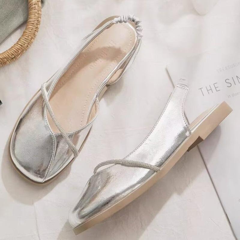 

2025Французские Массивные Модные Летние Нового Стиля Популярные С Круглым Носком Повседневные Туфли Джейн Женские Дизайнерские Кожаные Сандалии 36 серебряный