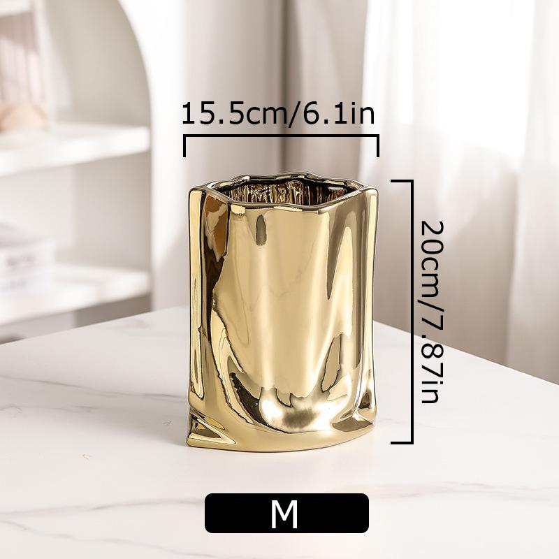 1PC Gold Plated Vase Creative Flower Vase Luxury Aesthetic Room Decoration Ornament for Living Room 3 Sizes