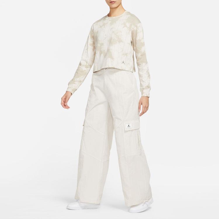 Jordan Breathable Tie-Dye Cropped Round Neck Long Sleeve T-Shirt Women Tops Olive-Grey DM5256-104