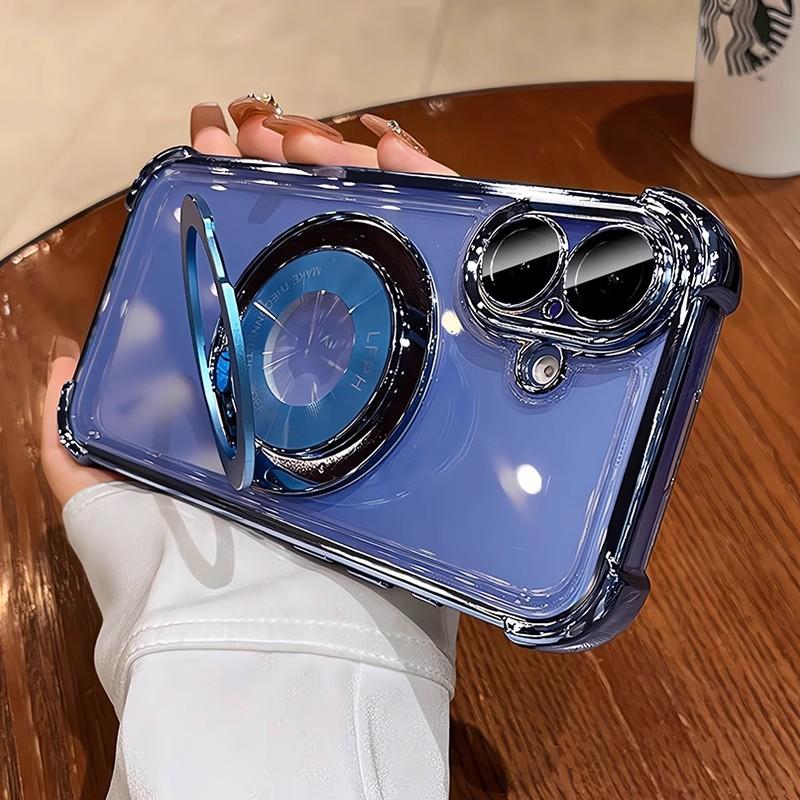 

Магнитный вращающийся кронштейн, подходящий для чехла для мобильного телефона iPhone 16pro, четыре угла с защитой от падения, защитный гальванический чехол Apple 15 14 iPhone11 синий