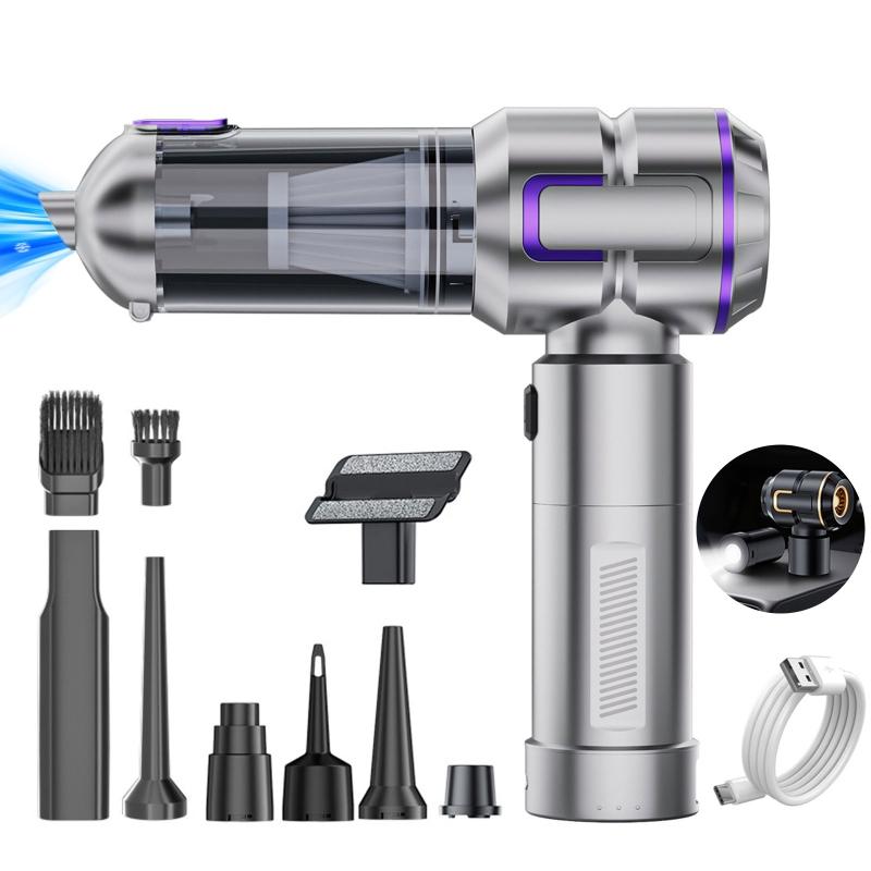 Detachable Car Vacuum Featuring LED Light Multifunction Design Including Suction Blower Inflator Sealer Function