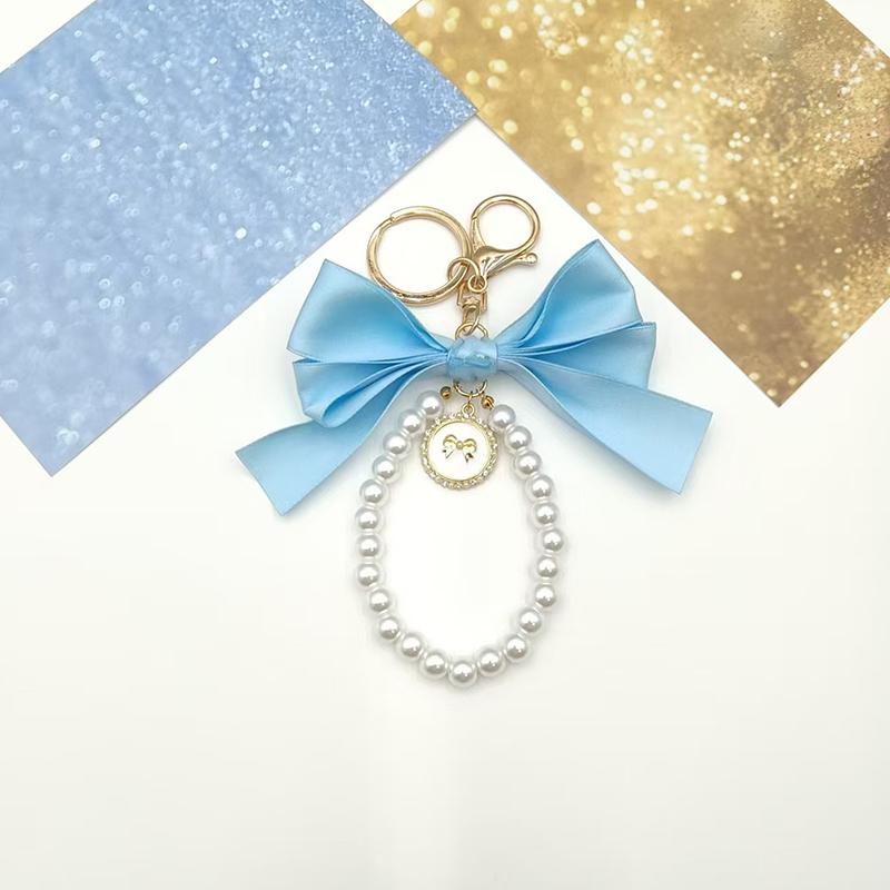 Fashion Large Bowknot Ribbon Pearl Key Chain Women's Multi-color DIY Key Pendant Hanging Ornament Sweet Bag Accessories