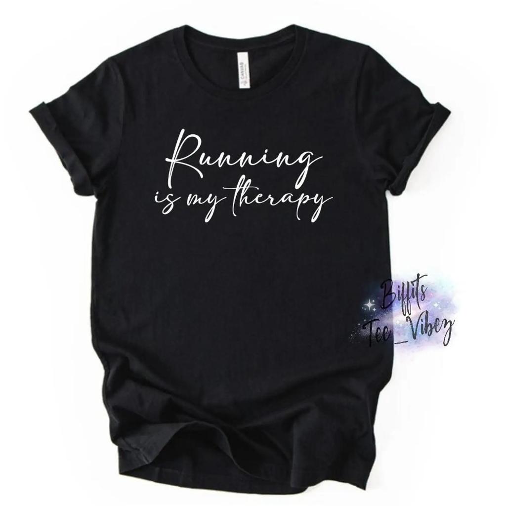 Running Is My Therapy T Shirt Funny Runner Vintage Streetwear Comfortable Unisex Designer Clothes Top For Everyday Wear