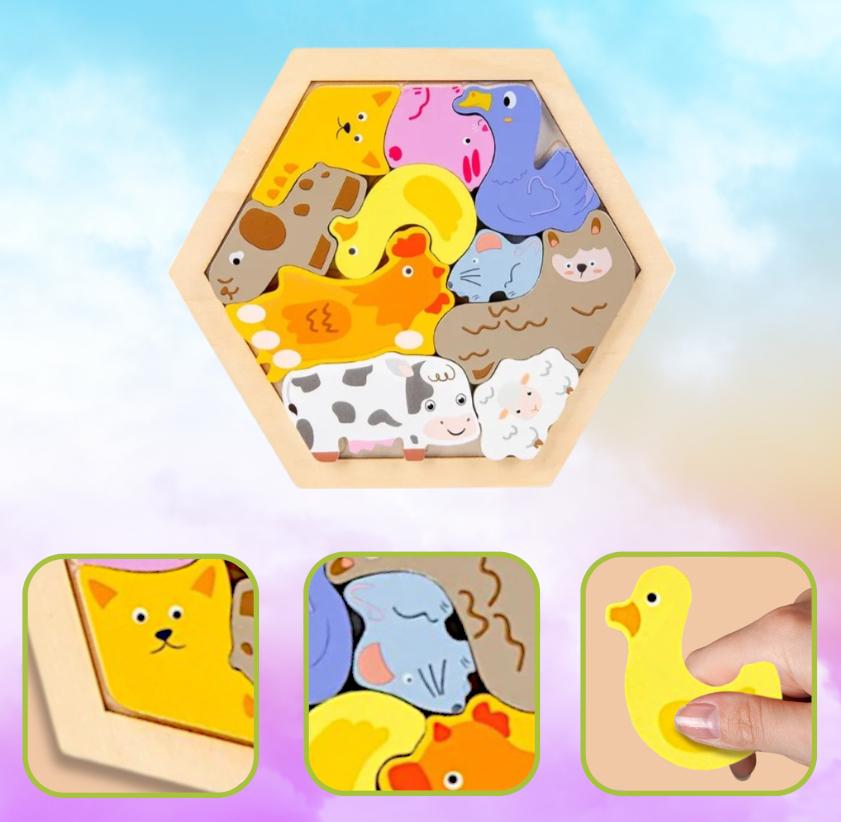 Puzzle Kolorowe Drewniane Z Ramką - Wzór Farma
