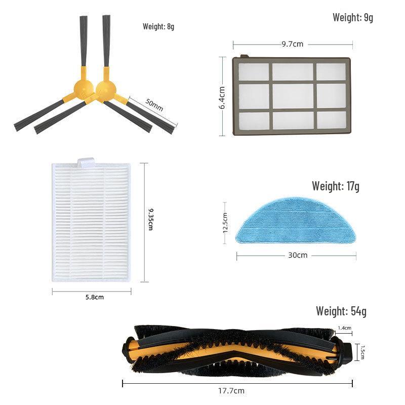 ABIR X5/X6/X8 Sweeping Robot Accessories: Mop, Side Brushes, Primary Filter, Main Brush Consumables.
