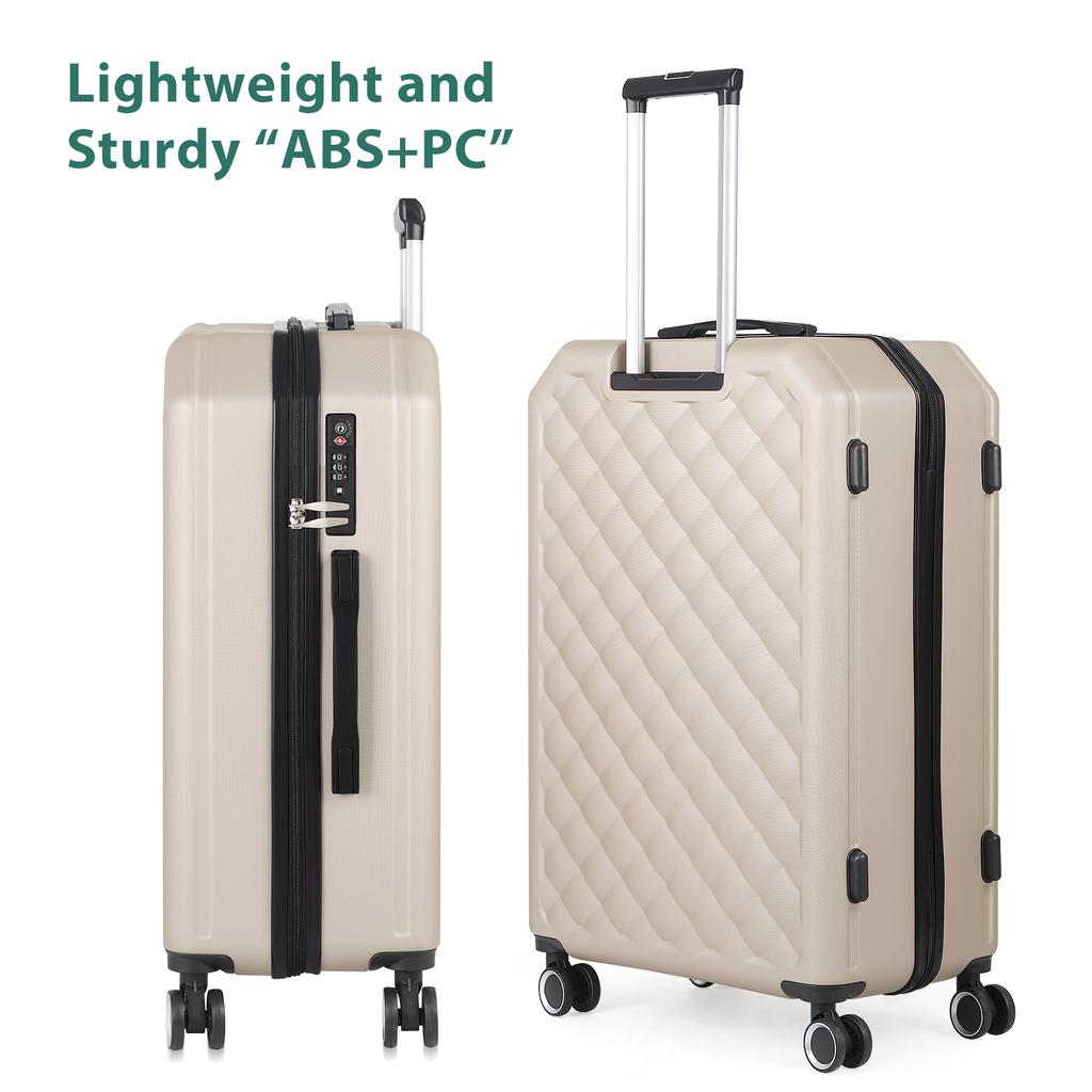 ABS 20/24/28in Suitcases Set - Beige/Black/Blue Lightweight Luggage w/Reinforced Shell & 360° Wheels, Durable Trolley Case