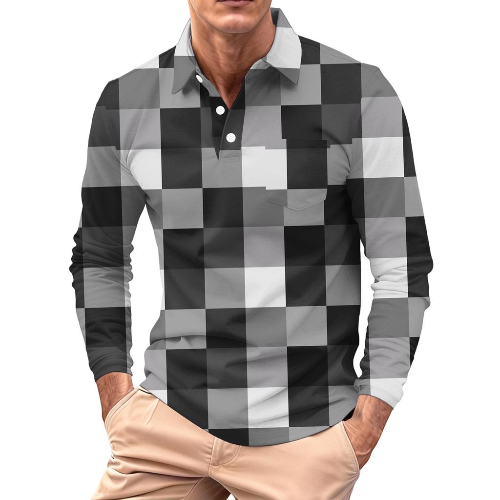 Men's Long-sleeved Collared Button-down Pocket Casual Top