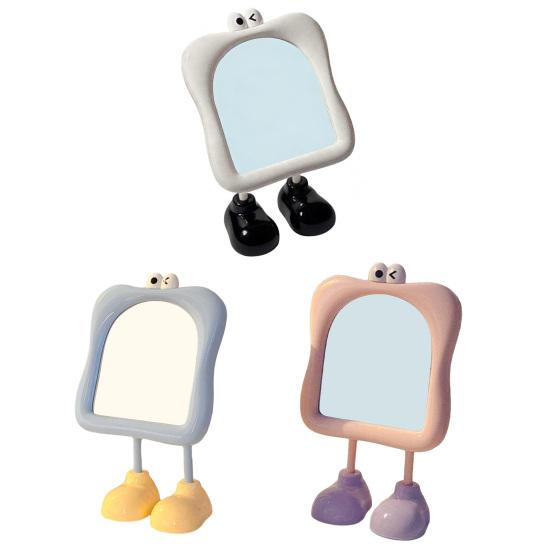 Cartoon Desk Mirror with Standing Legs Angle Adjustable Desktop Vanity Mirror Women Cartoon Eyes Makeup Table Mirror Decoration