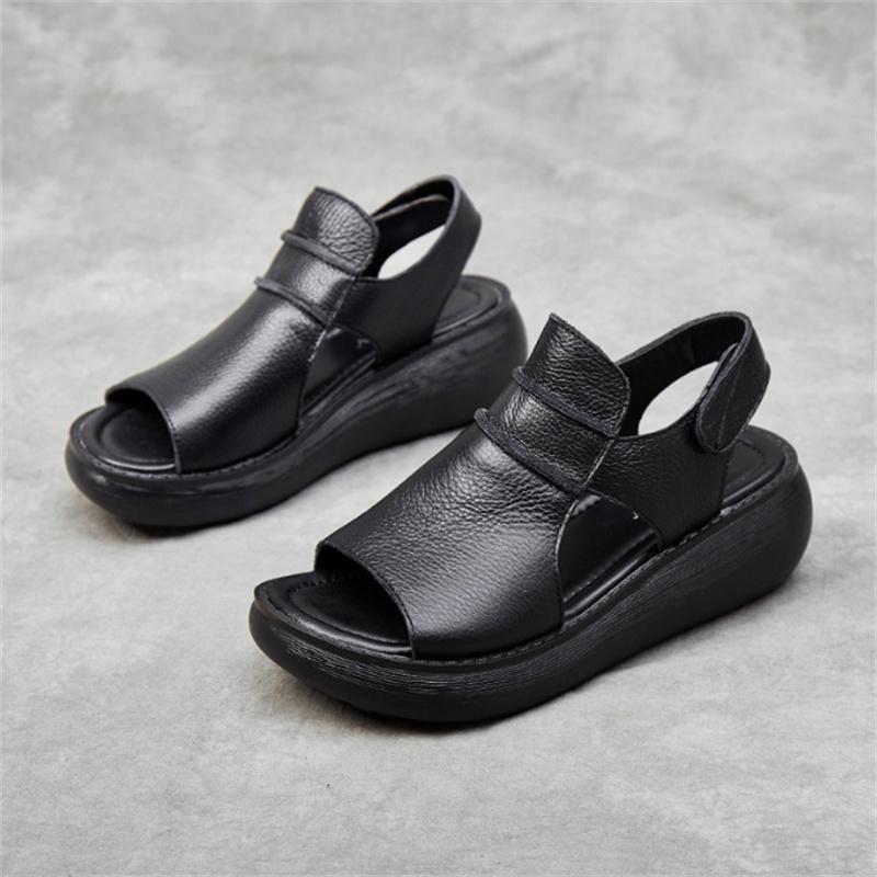 

Genuine Leather Women s Sandals Cowhide Wedge Heels Casual Women s Sandals Fashiona Comfortable Summer Mothers Roman Shoes 40