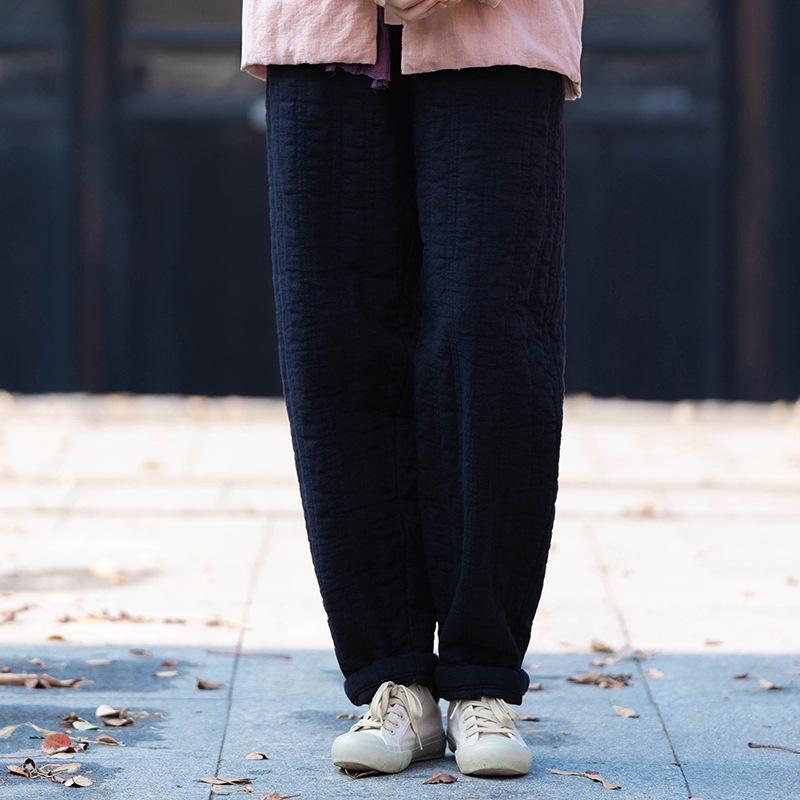 Winter Cotton Linen Women's Quilted Slimming Warm Pants
