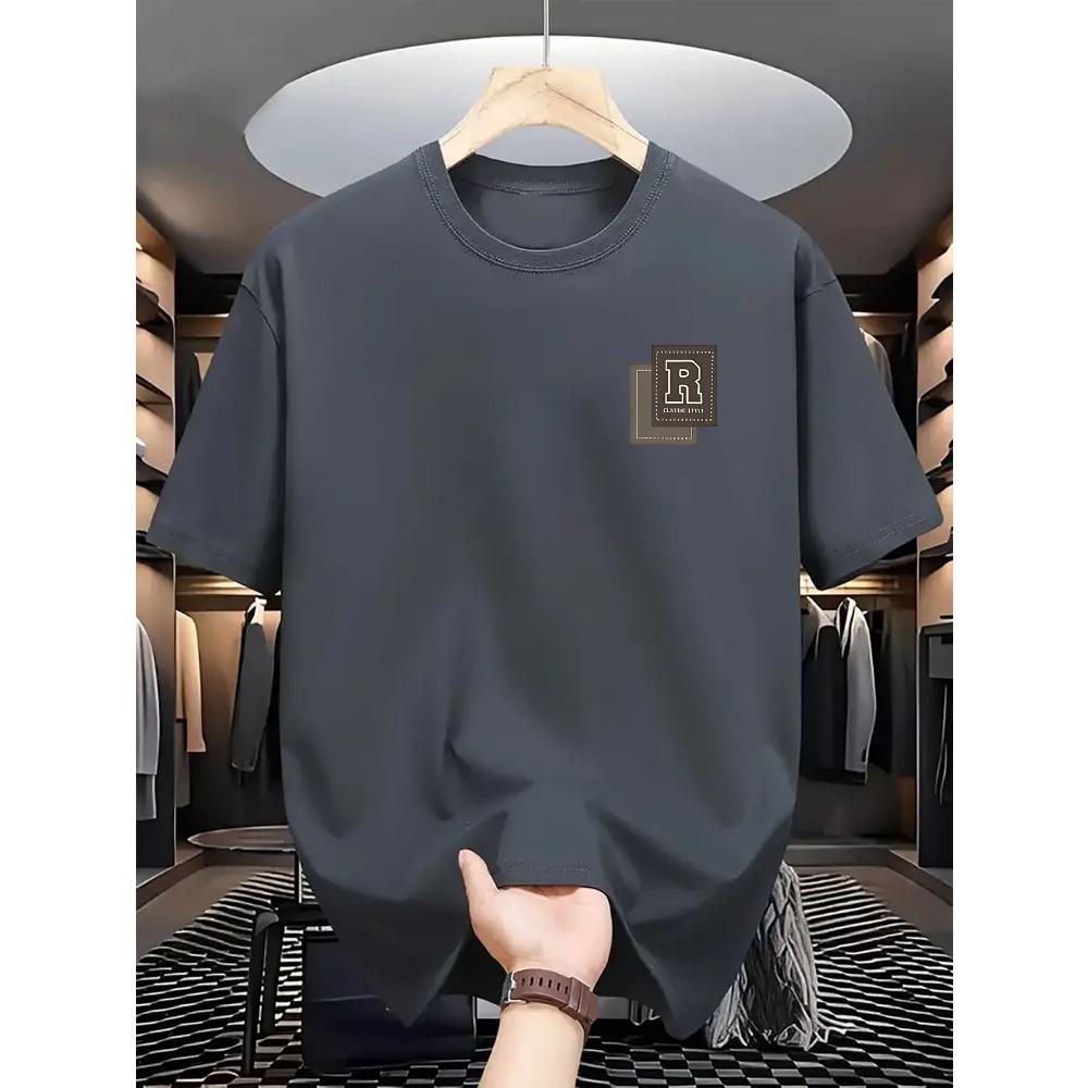 

men s loose T-shirt breathable casual fashion letter pattern printed short sleeved round neck top M