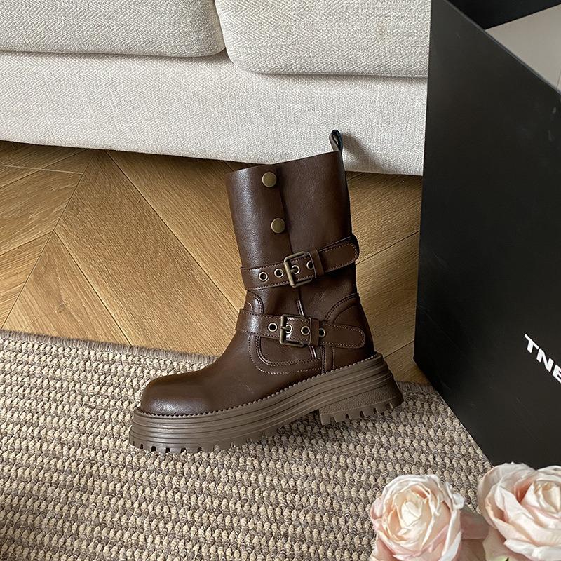 Thick-soled heightening retro Maillard brown Martin boots for women's new autumn and winter versatile short boots for children