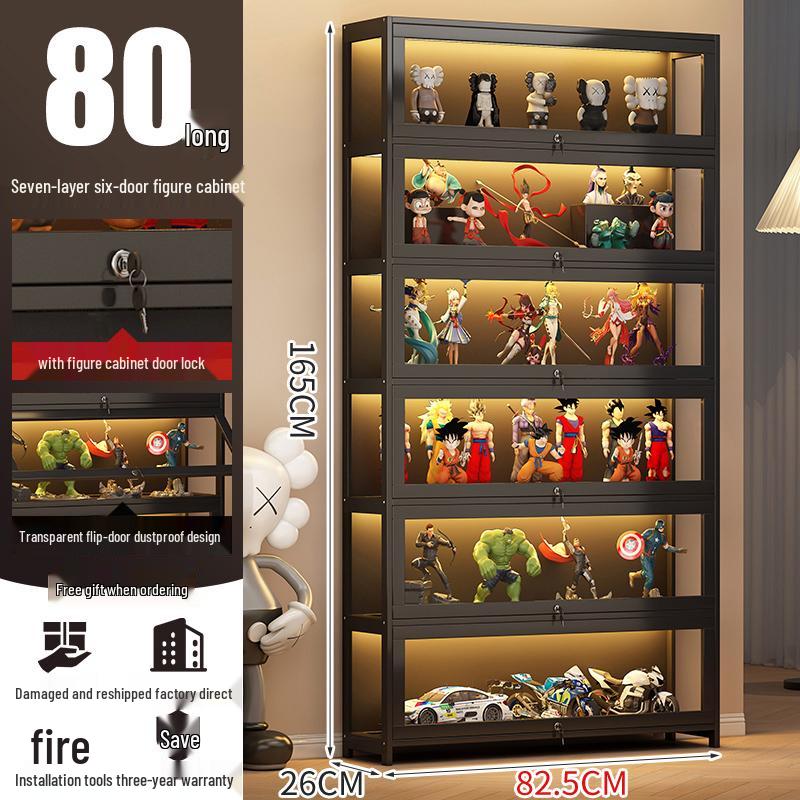 Acrylic Lockable Display Case with LED Lights for Figurines and Models, Dustproof Transparent Stand