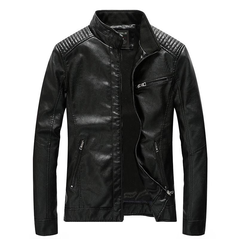 Men's Autumn and Winter New PU Leather Men's Jacket Washed and Velvet Motorcycle Leather Jacket