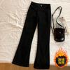 Slightly Pulled Jeans Women's Autumn and Winter Velvet High-waisted Thin Elastic Small Black Pants 89-point Flared Pants