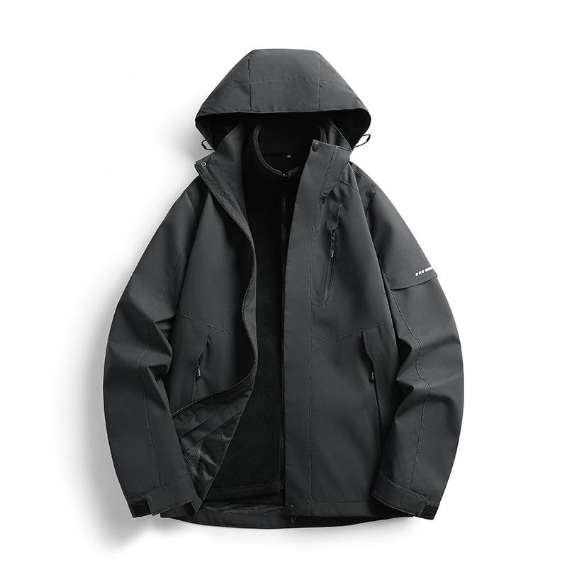 Autumn/Winter 3-in-1 Detachable Fleece Lined Hooded Windproof Jacket for Couples XL