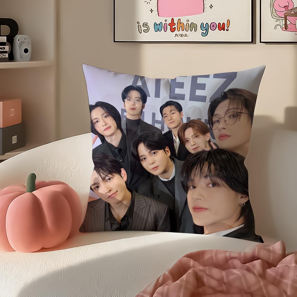 Band dynamic AATEEZ Cushion Cover Pillowcase Short Plush Invisible zipper Room Sofa Cushion Cover