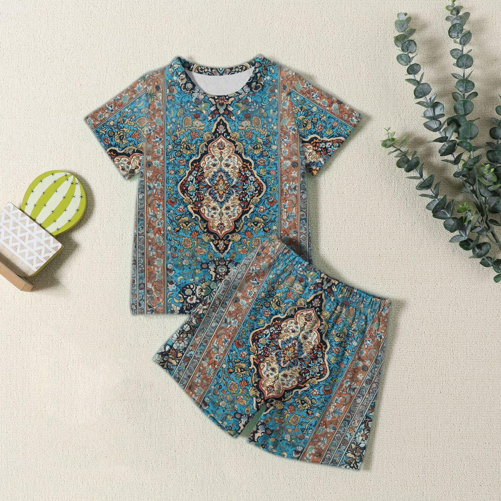 

Мода Повседневный Комплект для Мальчиков и Девочек: Футболка с Коротким Рукавом и Круглым Вырезом + Шорты с Винтажным Принтом 90