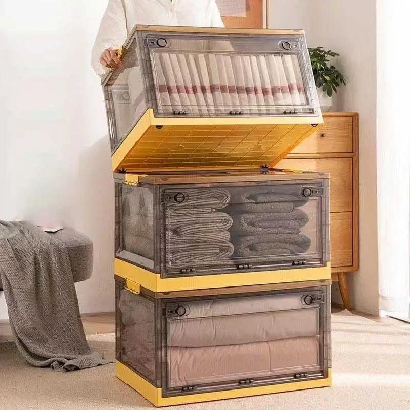 1 Pezzo Baule Pieghevole Contenitore Aperto Scatola Trasparente Organizzatore per Armadio Casa Vestiti Grande Capacità Plastica Trasparente